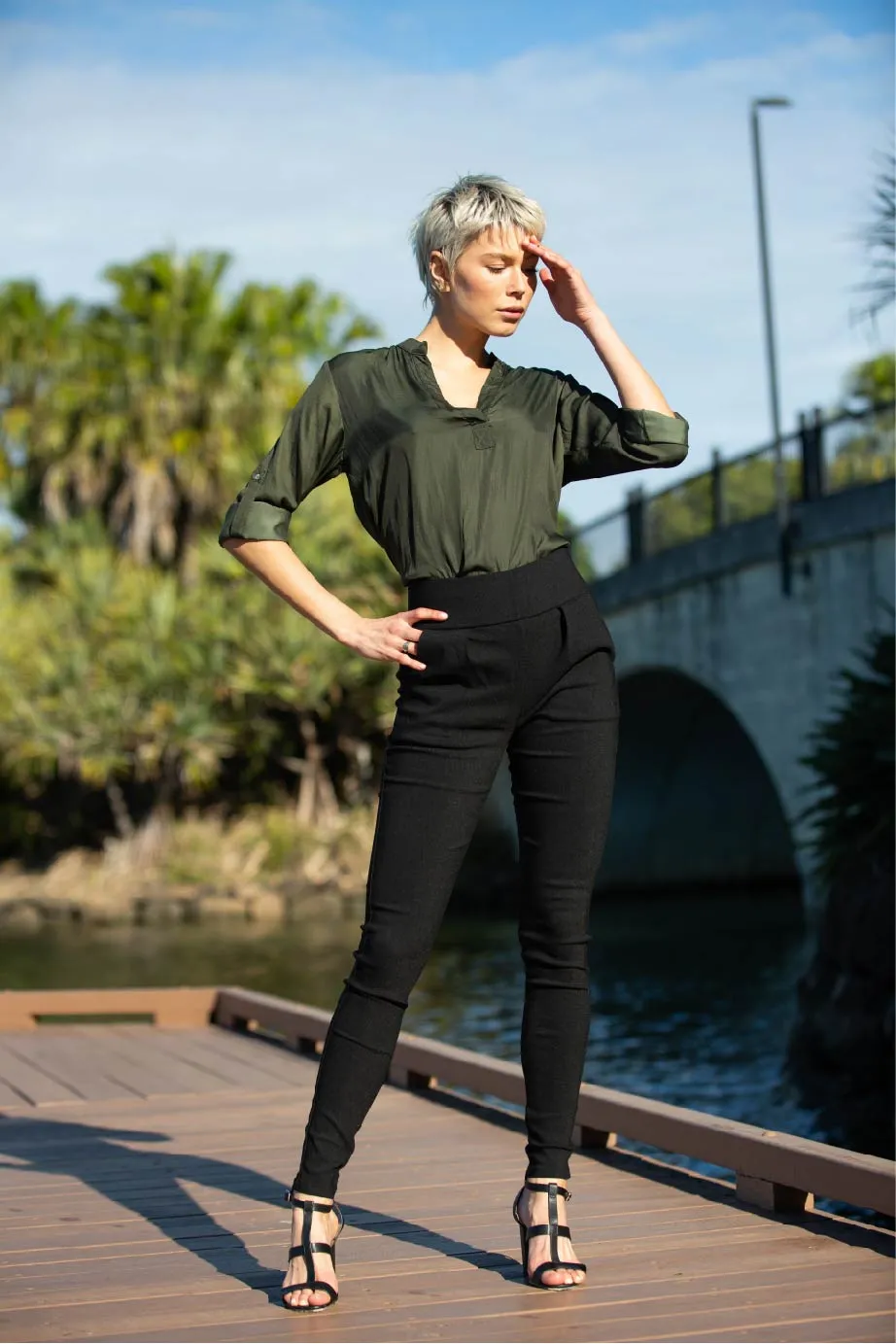 Amara High Waisted Black Matt Zip back Pants
