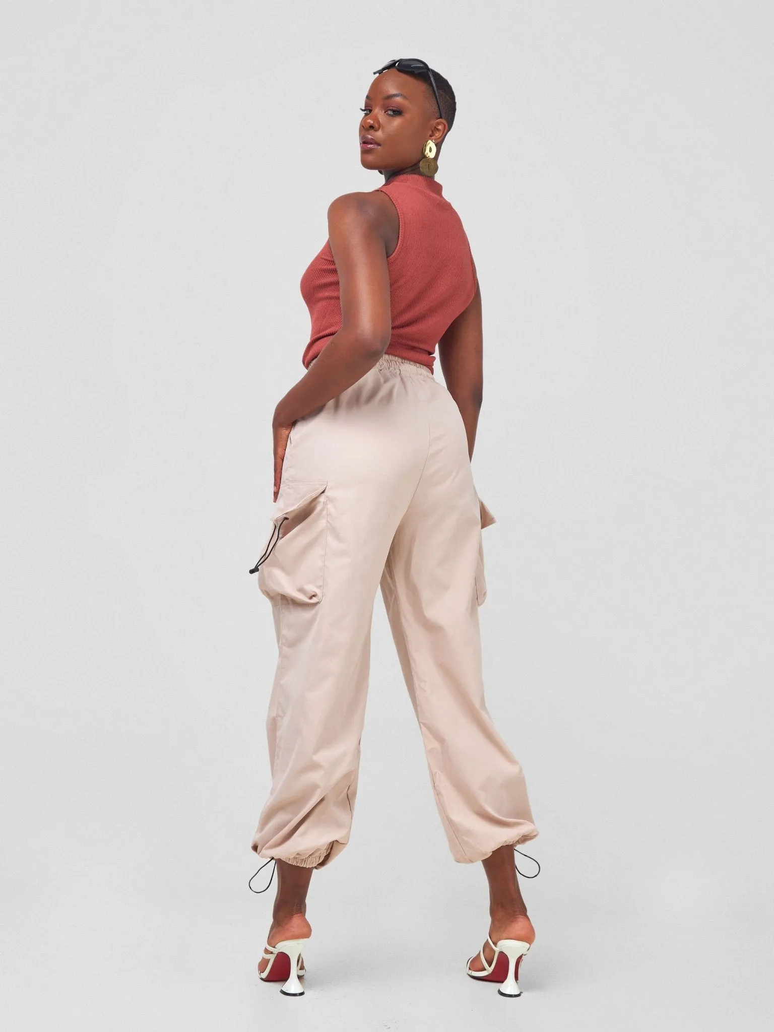 Anika Parachute Straight Leg Cuffed Cargo Pants - Beige