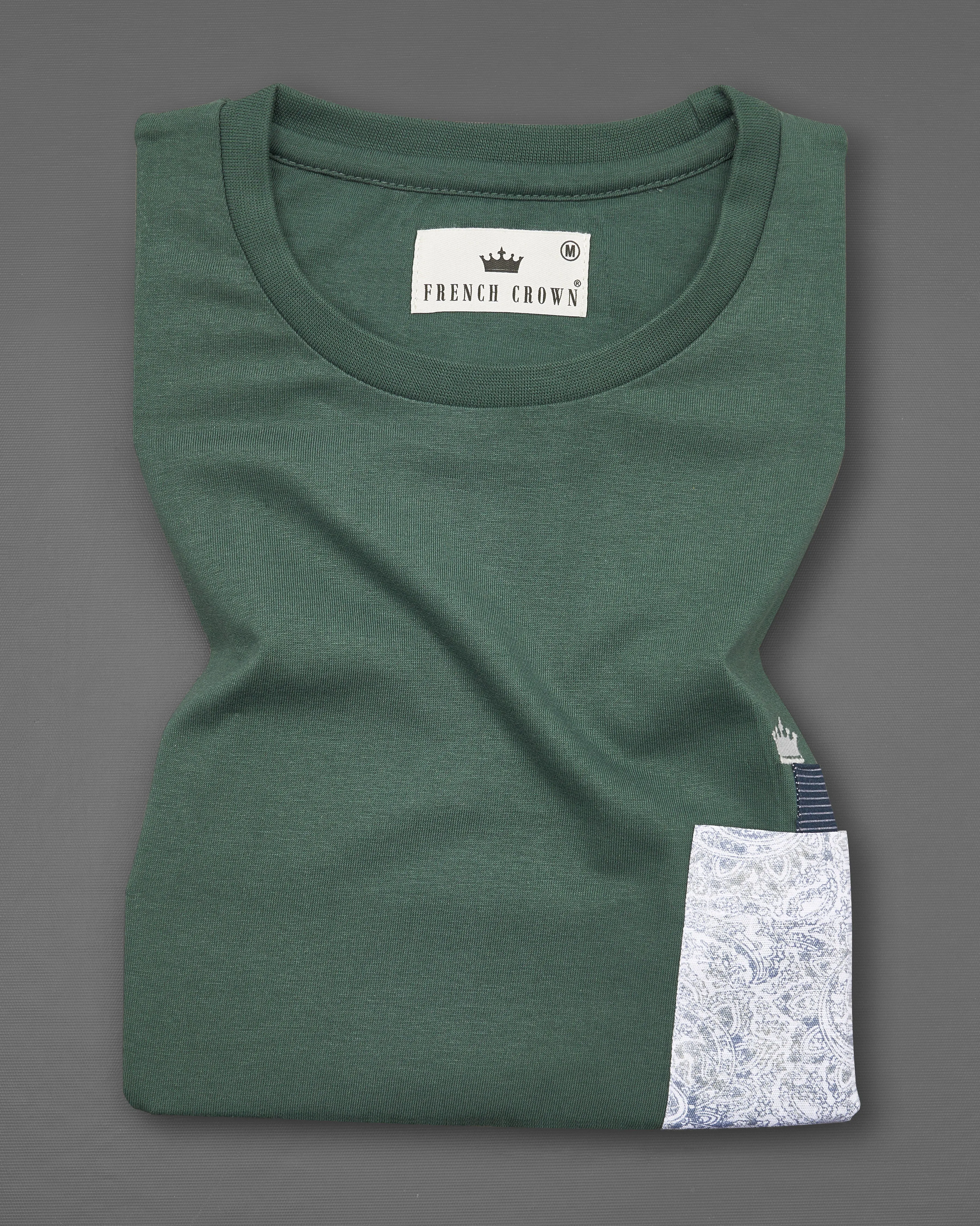 Asparagus Green with  PatchWork with Patch Pocket Premium Organic Cotton Designer T-shirt