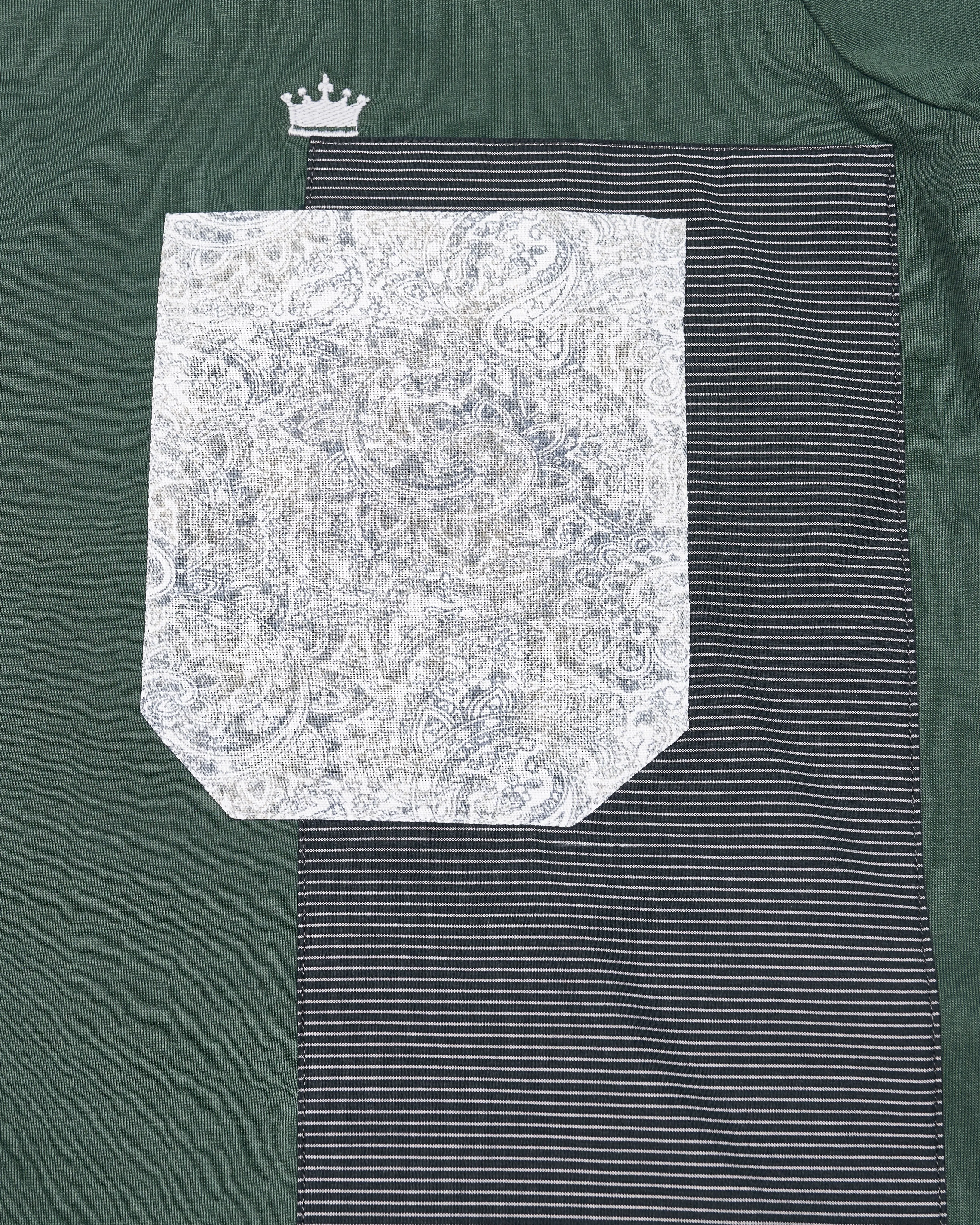 Asparagus Green with  PatchWork with Patch Pocket Premium Organic Cotton Designer T-shirt