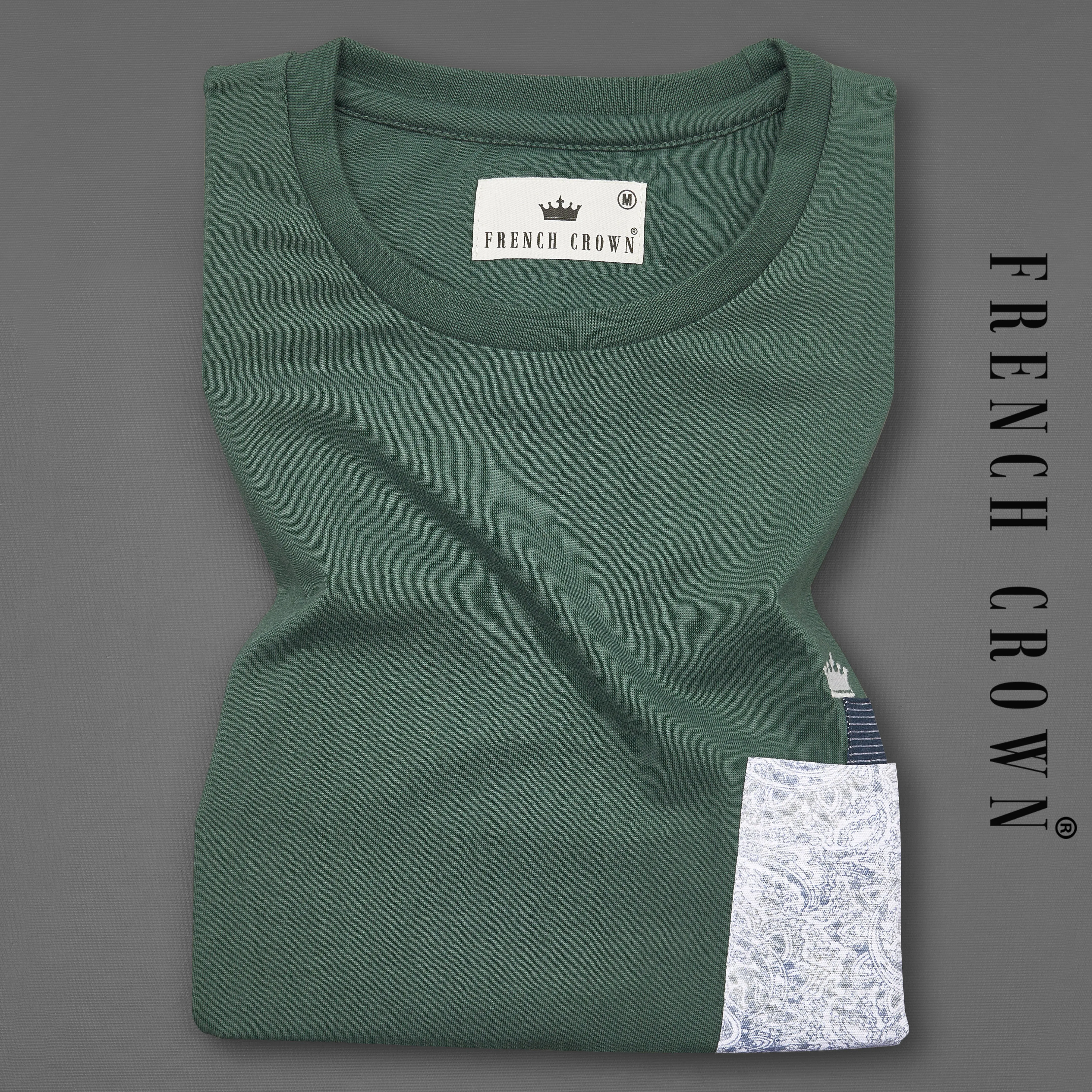 Asparagus Green with  PatchWork with Patch Pocket Premium Organic Cotton Designer T-shirt