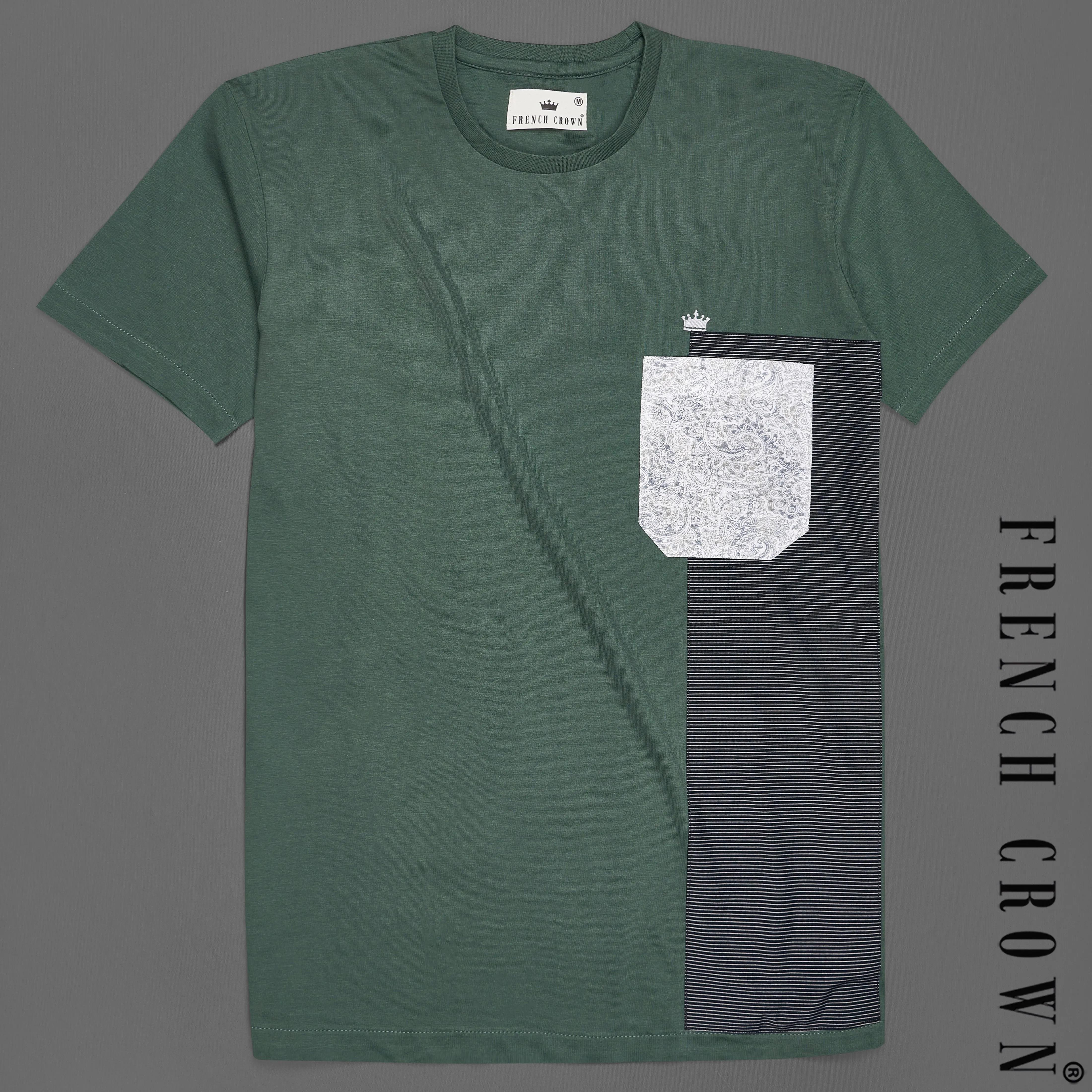 Asparagus Green with  PatchWork with Patch Pocket Premium Organic Cotton Designer T-shirt