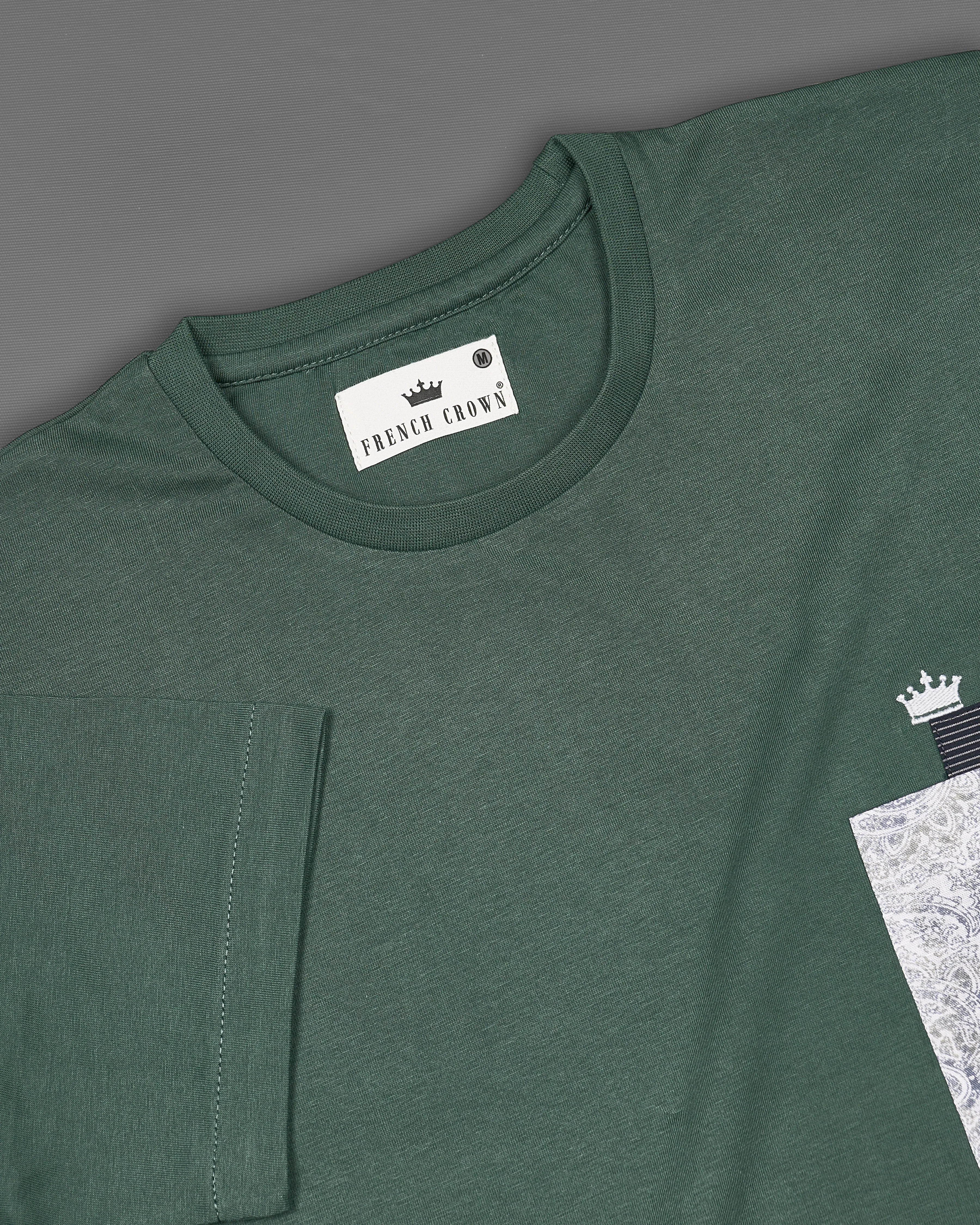 Asparagus Green with  PatchWork with Patch Pocket Premium Organic Cotton Designer T-shirt