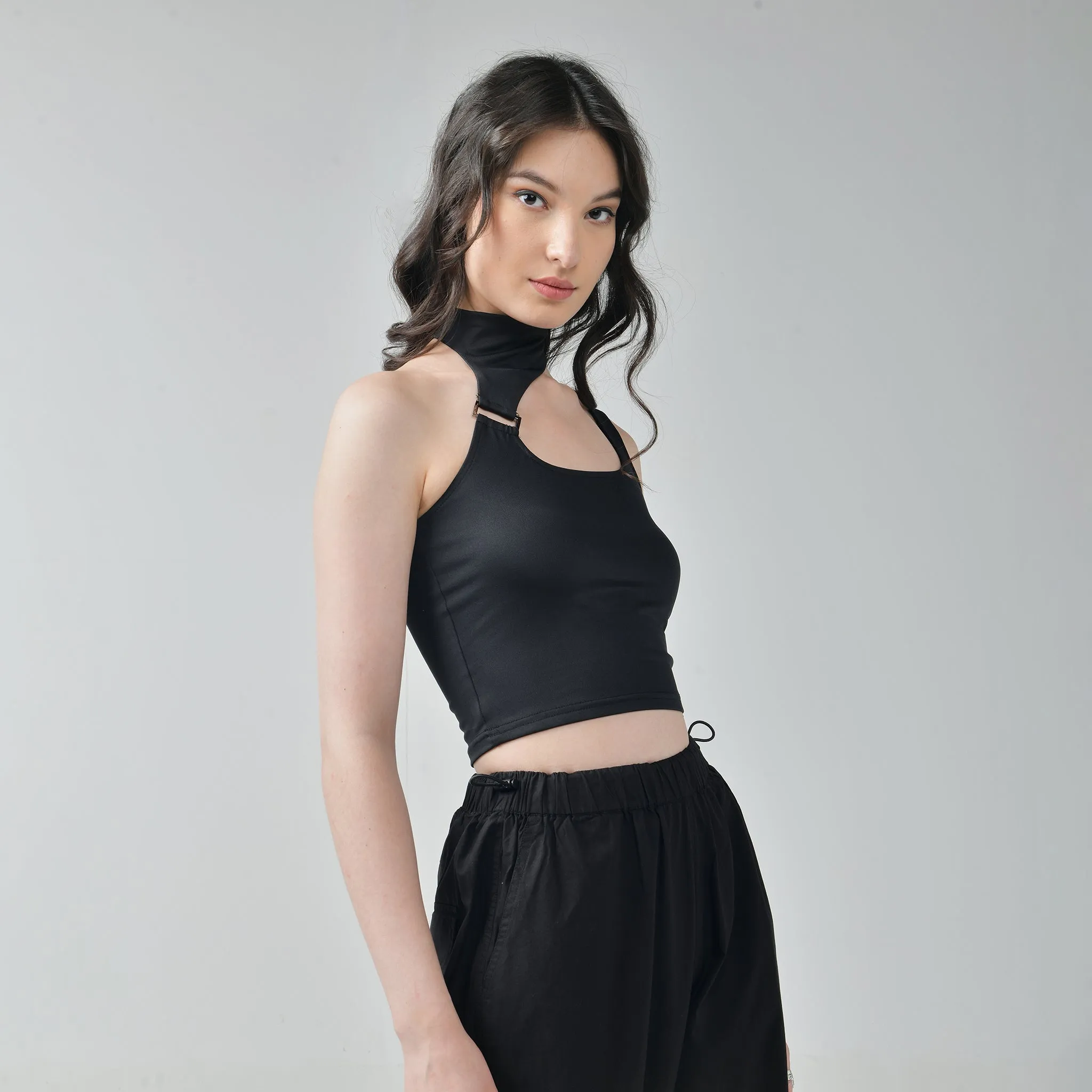 Black Buckle Top & Cargo Para Pants Black