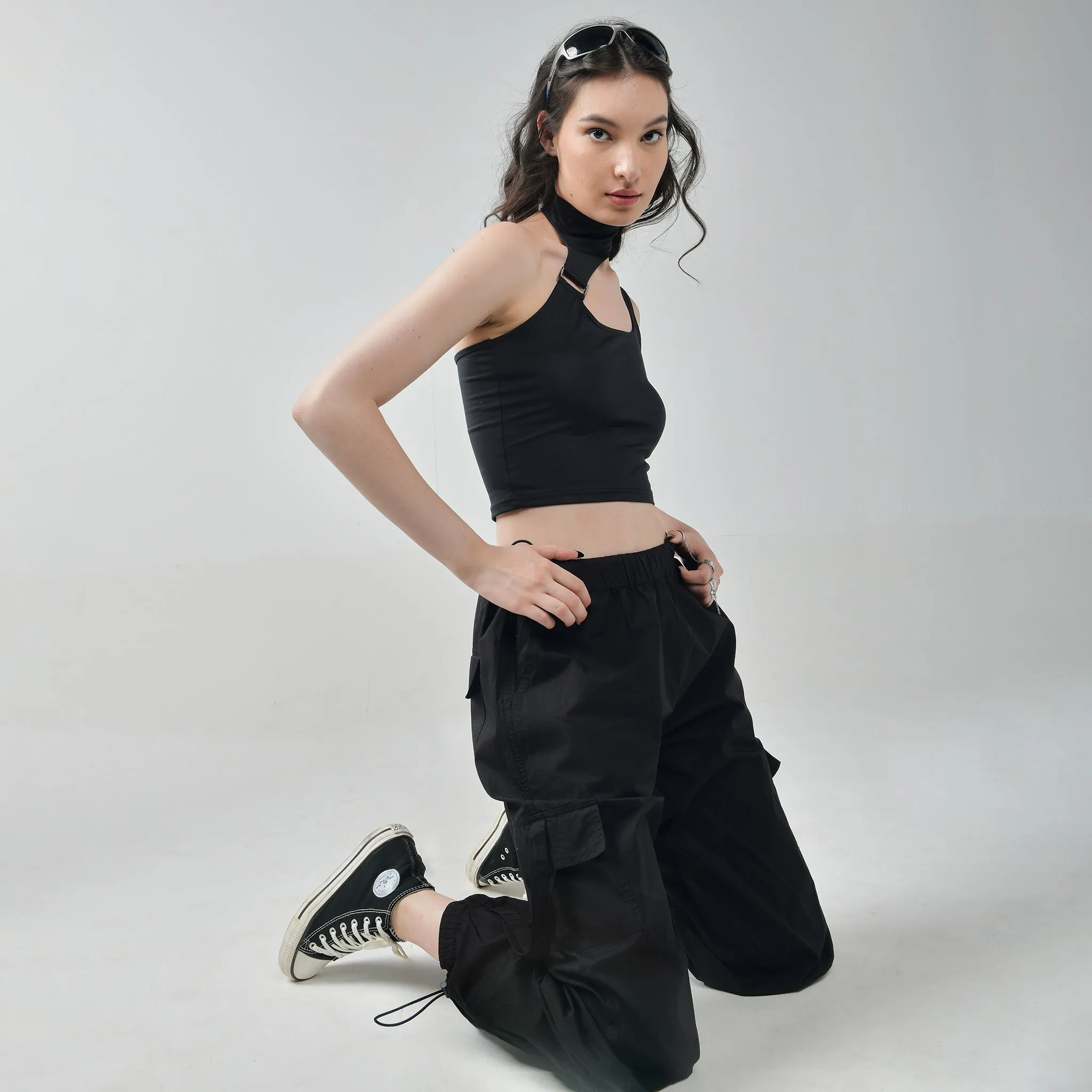 Black Buckle Top & Cargo Para Pants Black