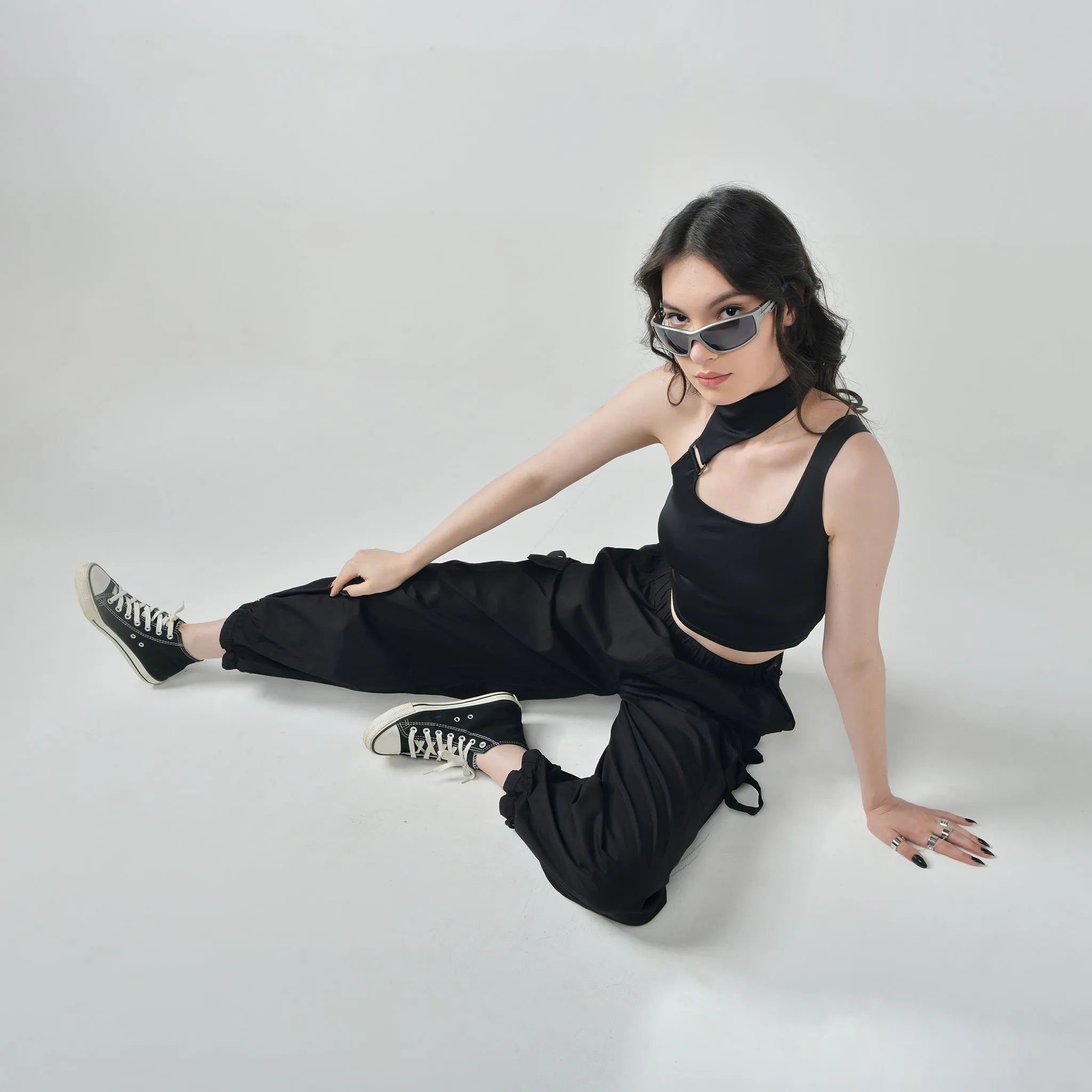 Black Buckle Top & Cargo Para Pants Black