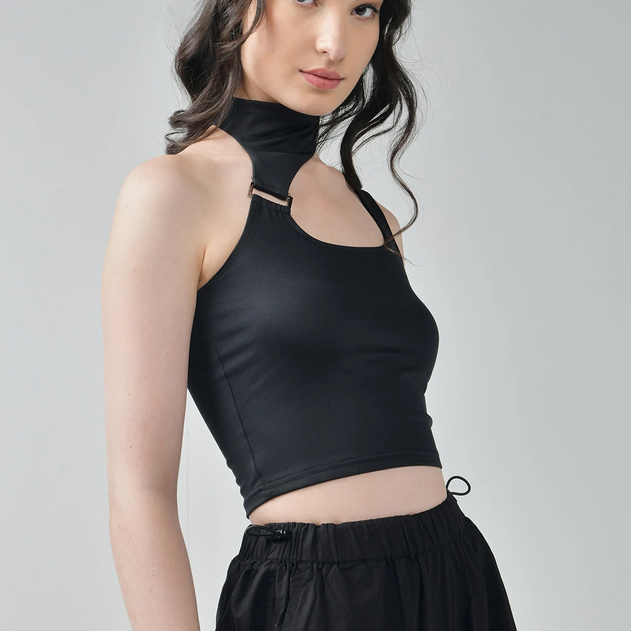 Black Buckle Top & Cargo Para Pants Black