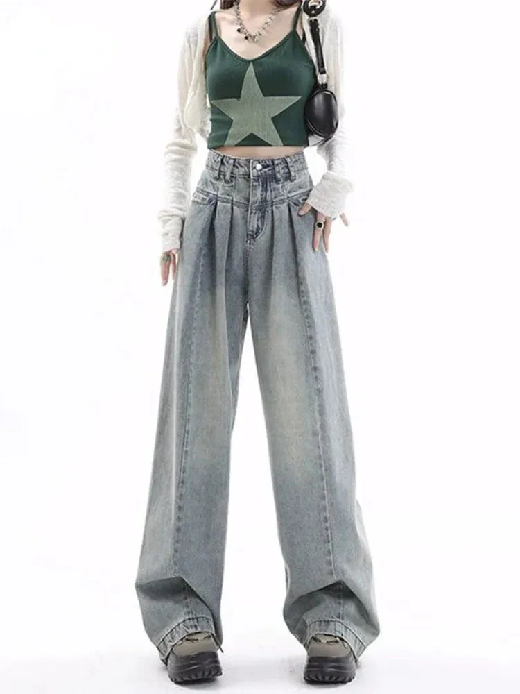 Blue Baggy Women Y2K Gyaru Oversize Wide Leg Denim Harajuku Pant