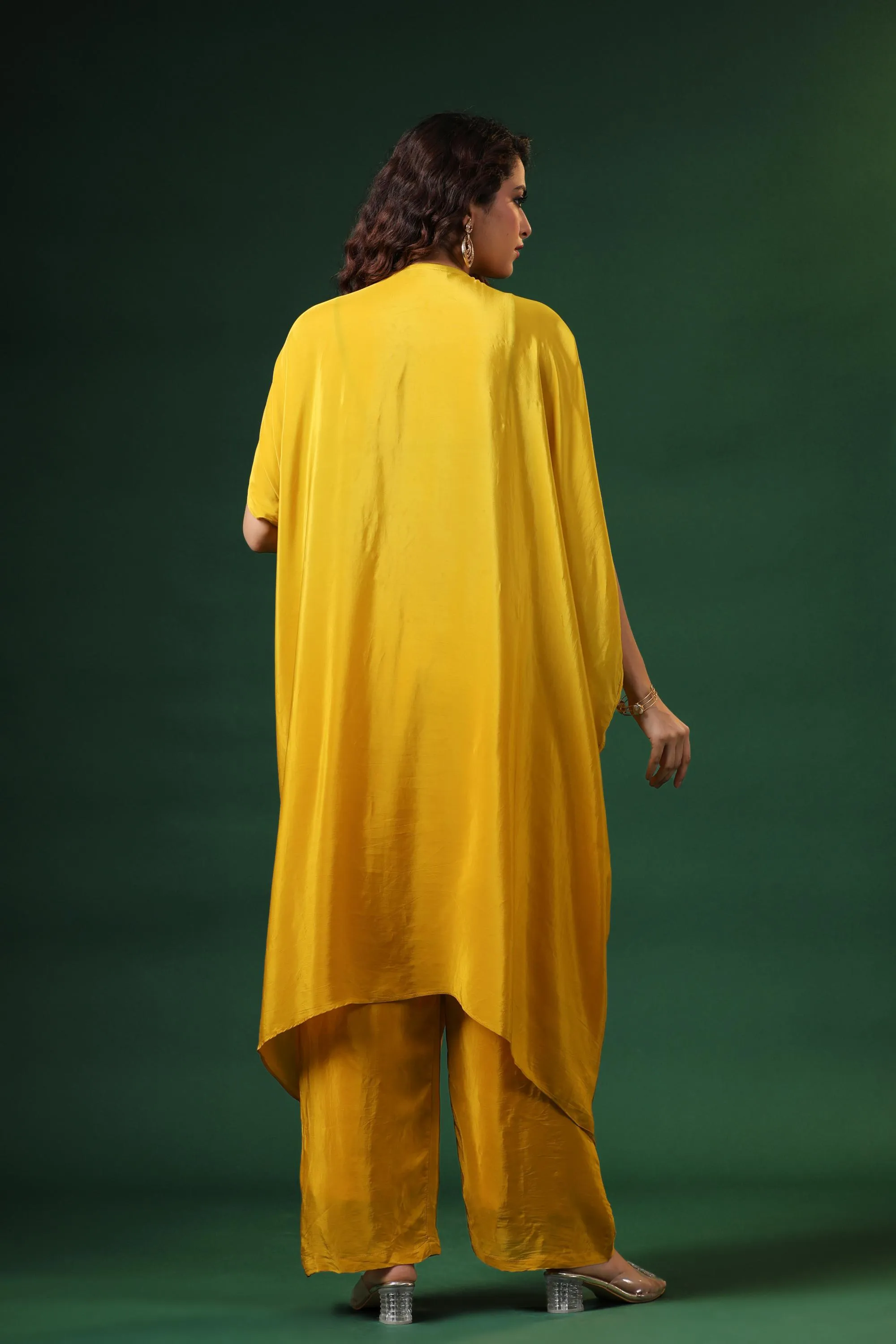 Bright Yellow Embellished Spanish Silk Kaftan Set