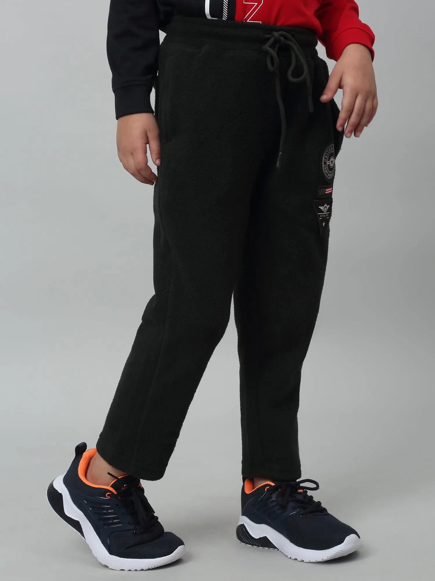 Cantabil Boys Olive Green Solid Winter Drawstring Casual Track Pant