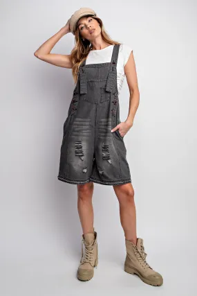 Distressed Shortalls in Charcoal