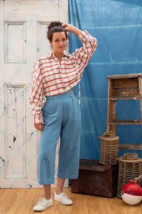Easy Fit Pants with Button Detail - Indigo Khadi
