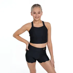 Emily: Scalloped Hem Active Short in Black