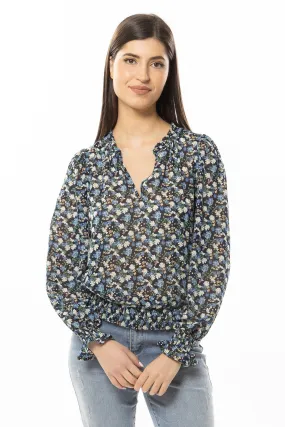 Fae Navy Multi Floral V Neck Top