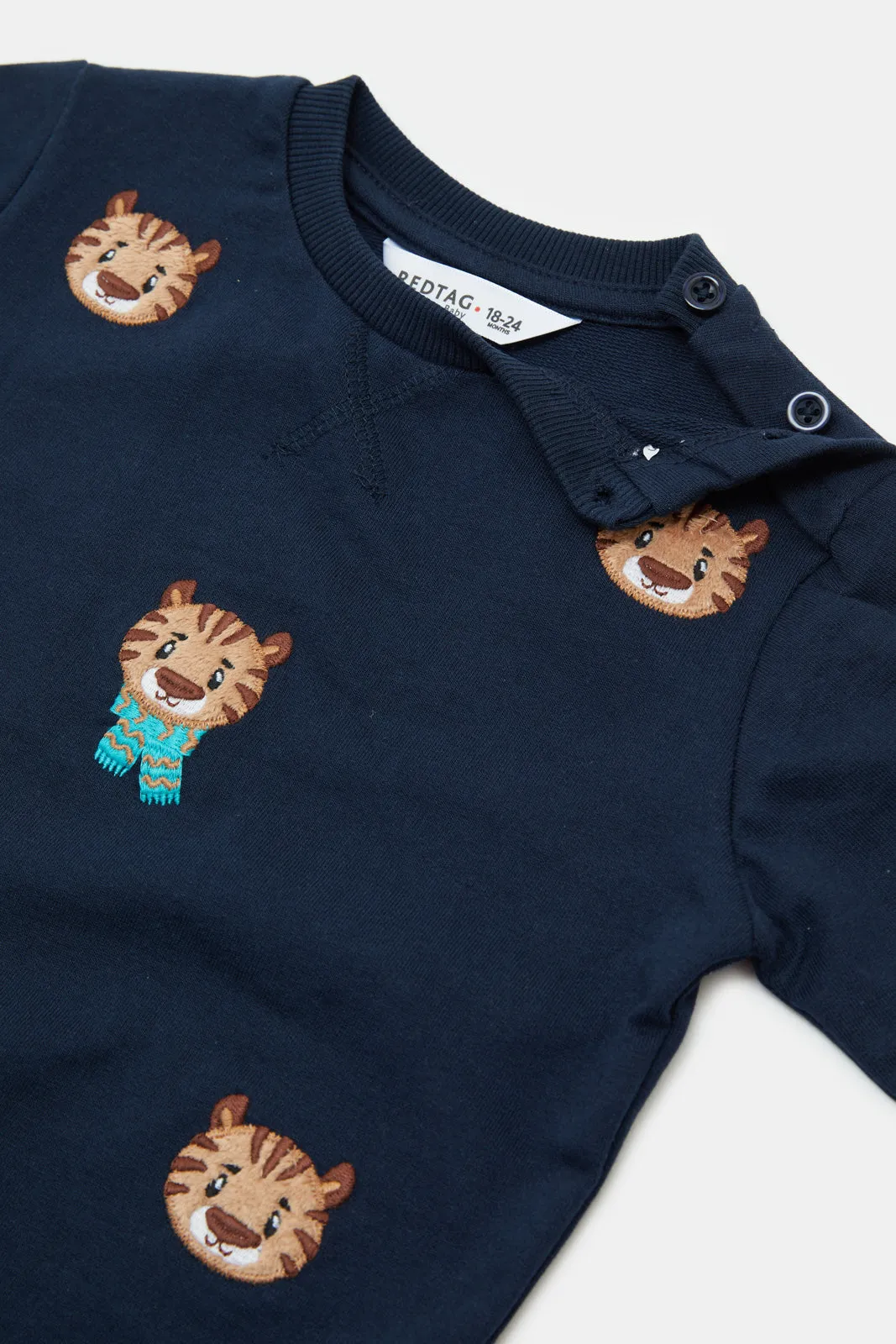Infant Boys Navy And Beige Printed Jogging Set (2 Piece)