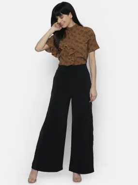 IS.U Brown High Neck Ruffle Top