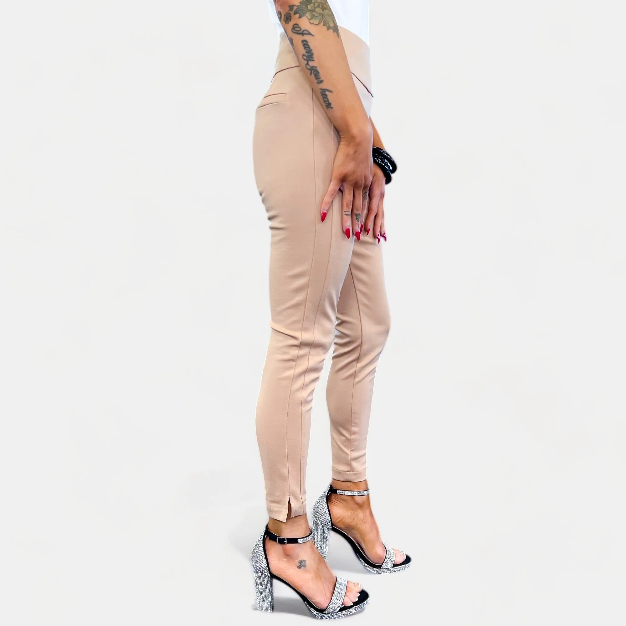 High-Waisted Khaki Skinny Crop Pants - Non-Returnable