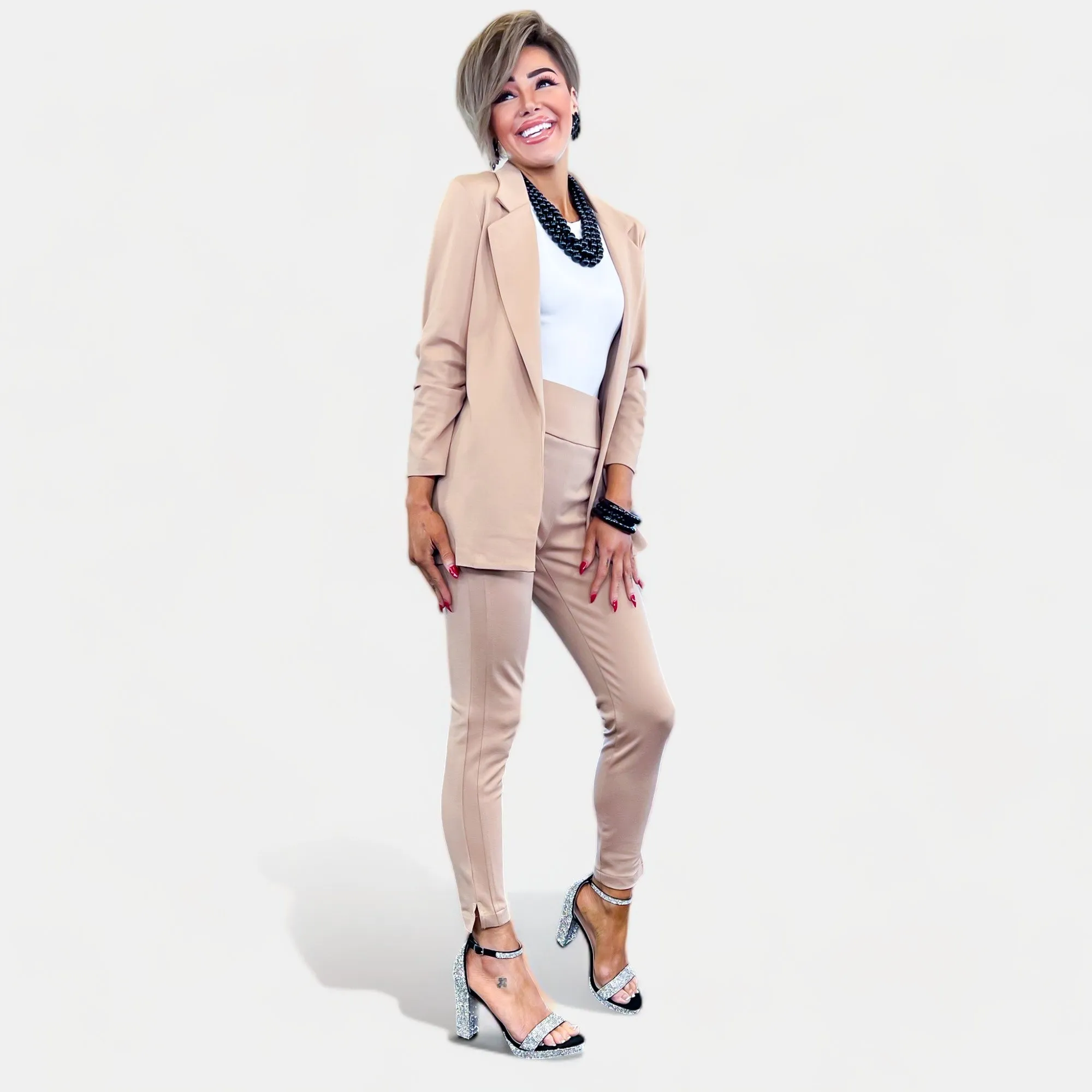 High-Waisted Khaki Skinny Crop Pants - Non-Returnable