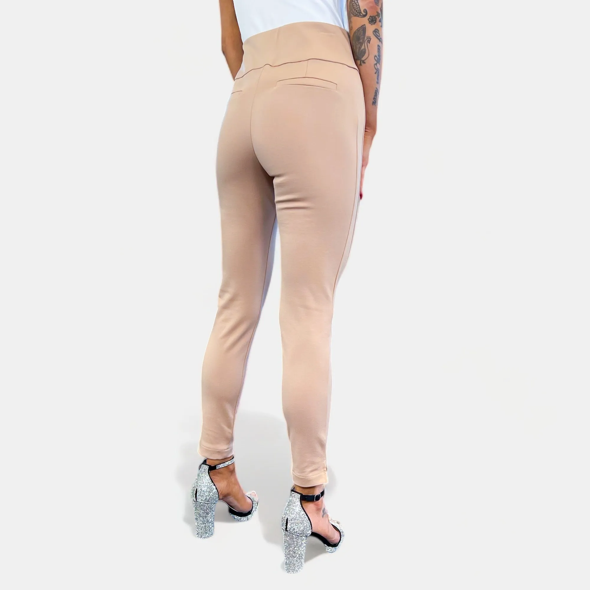 High-Waisted Khaki Skinny Crop Pants - Non-Returnable