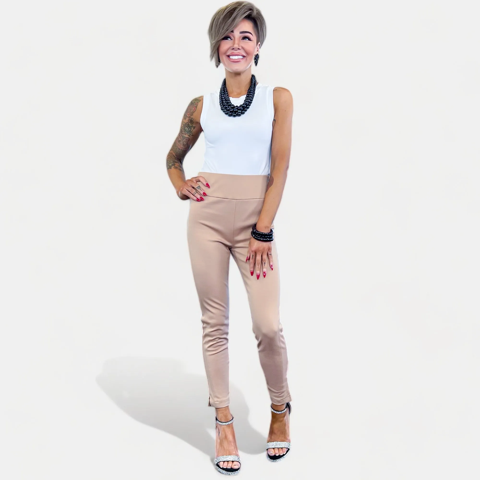 High-Waisted Khaki Skinny Crop Pants - Non-Returnable