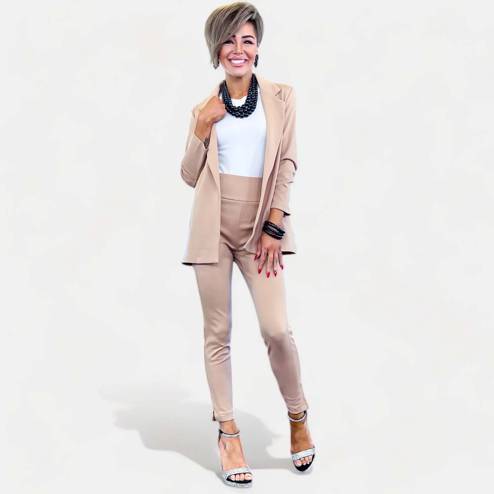 High-Waisted Khaki Skinny Crop Pants - Non-Returnable