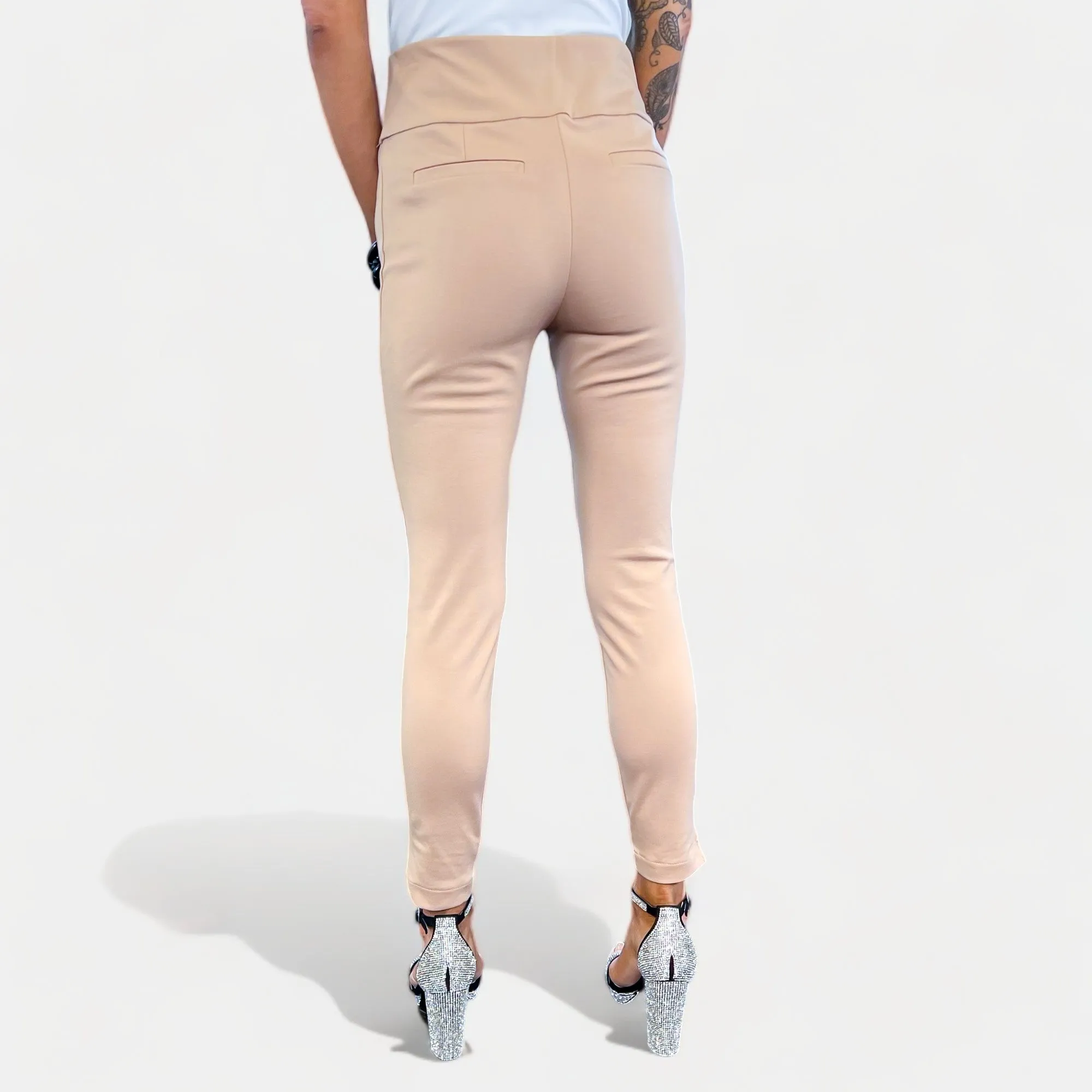 High-Waisted Khaki Skinny Crop Pants - Non-Returnable