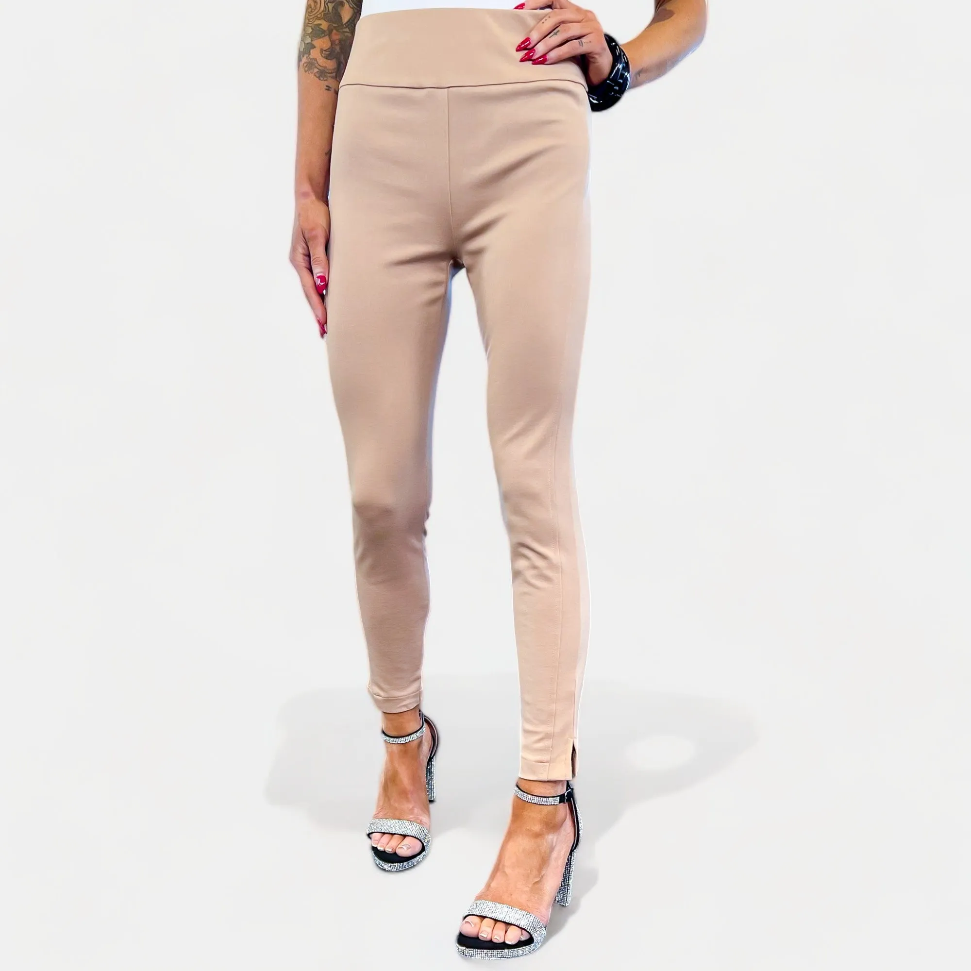 High-Waisted Khaki Skinny Crop Pants - Non-Returnable