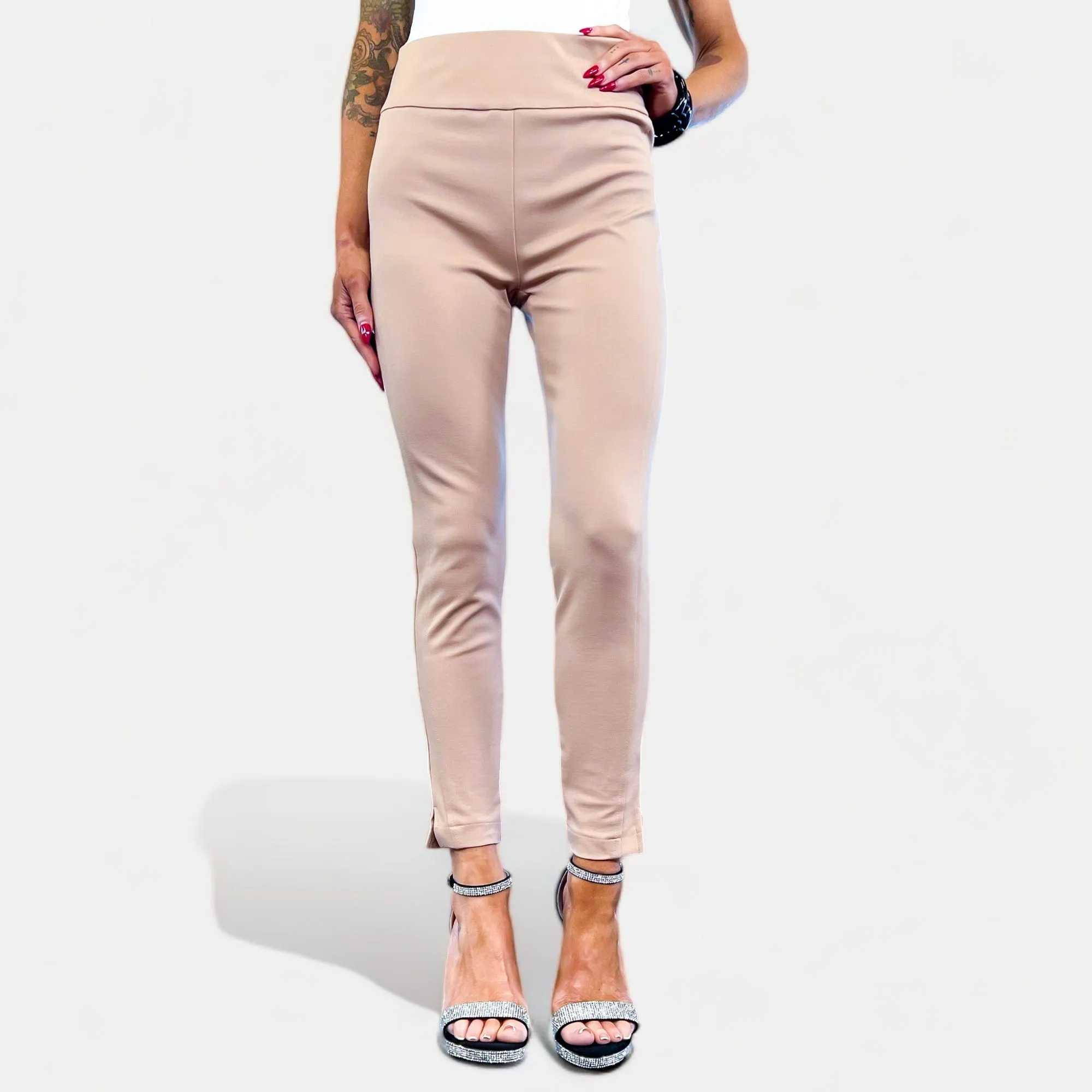 High-Waisted Khaki Skinny Crop Pants - Non-Returnable