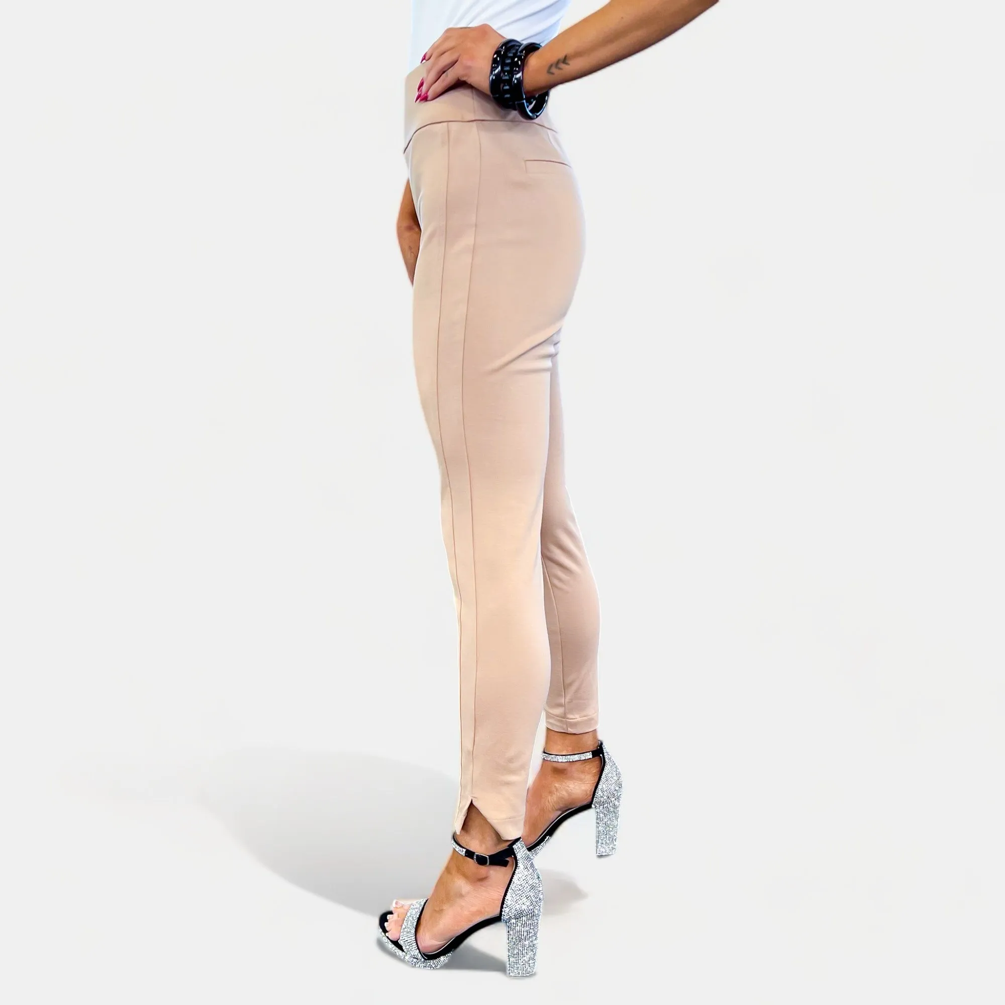 High-Waisted Khaki Skinny Crop Pants - Non-Returnable