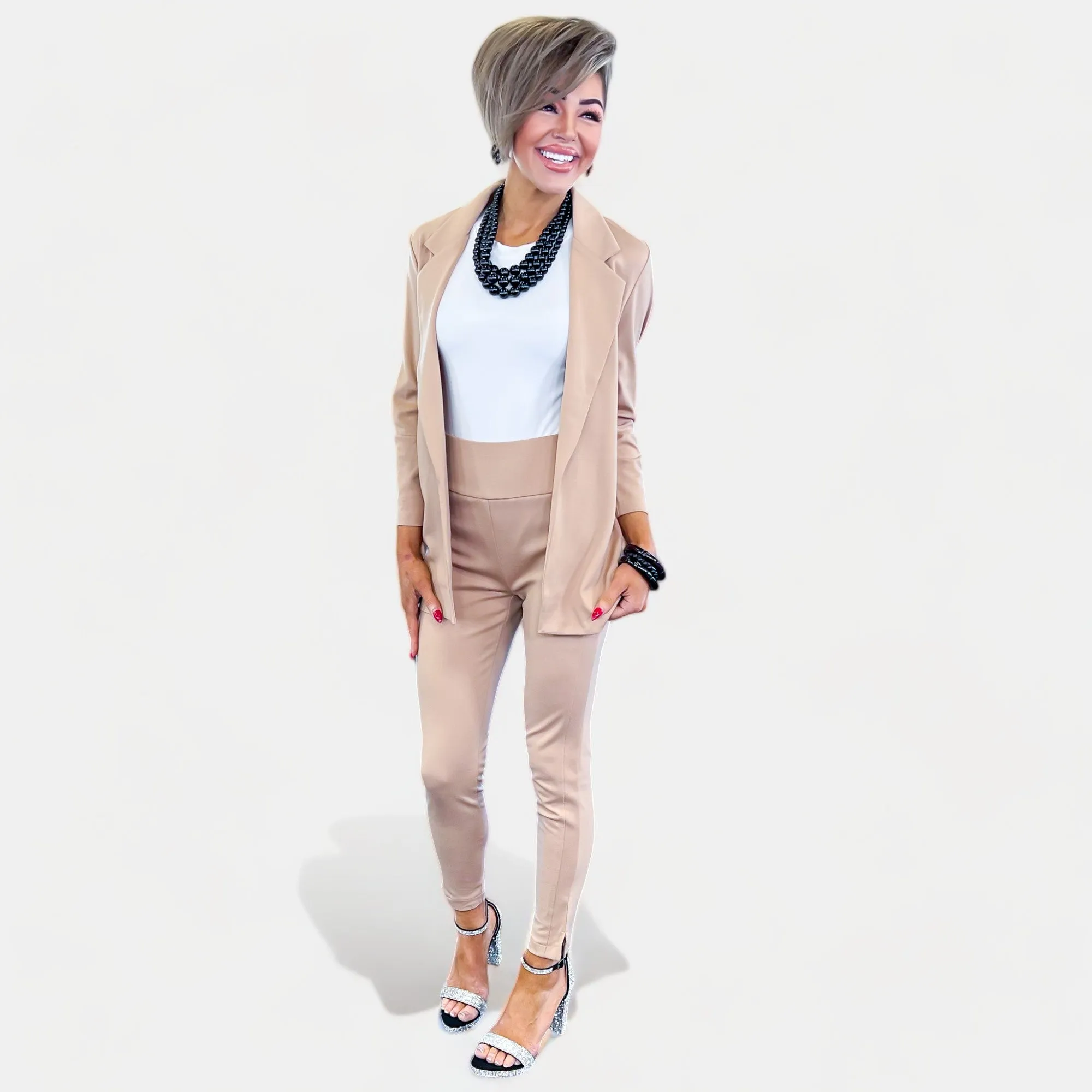 High-Waisted Khaki Skinny Crop Pants - Non-Returnable