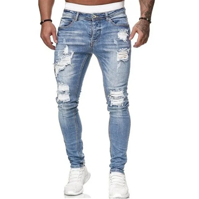 Men Pencil Jeans  Solid Color Straight Classic Denim Trousers Casual Daily For Office Parties Male Slim Fit Cowboy Pants