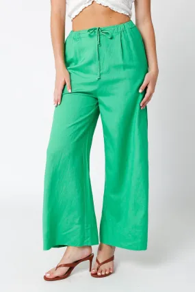 Nikkia Wide Leg Linen Pants (Green)