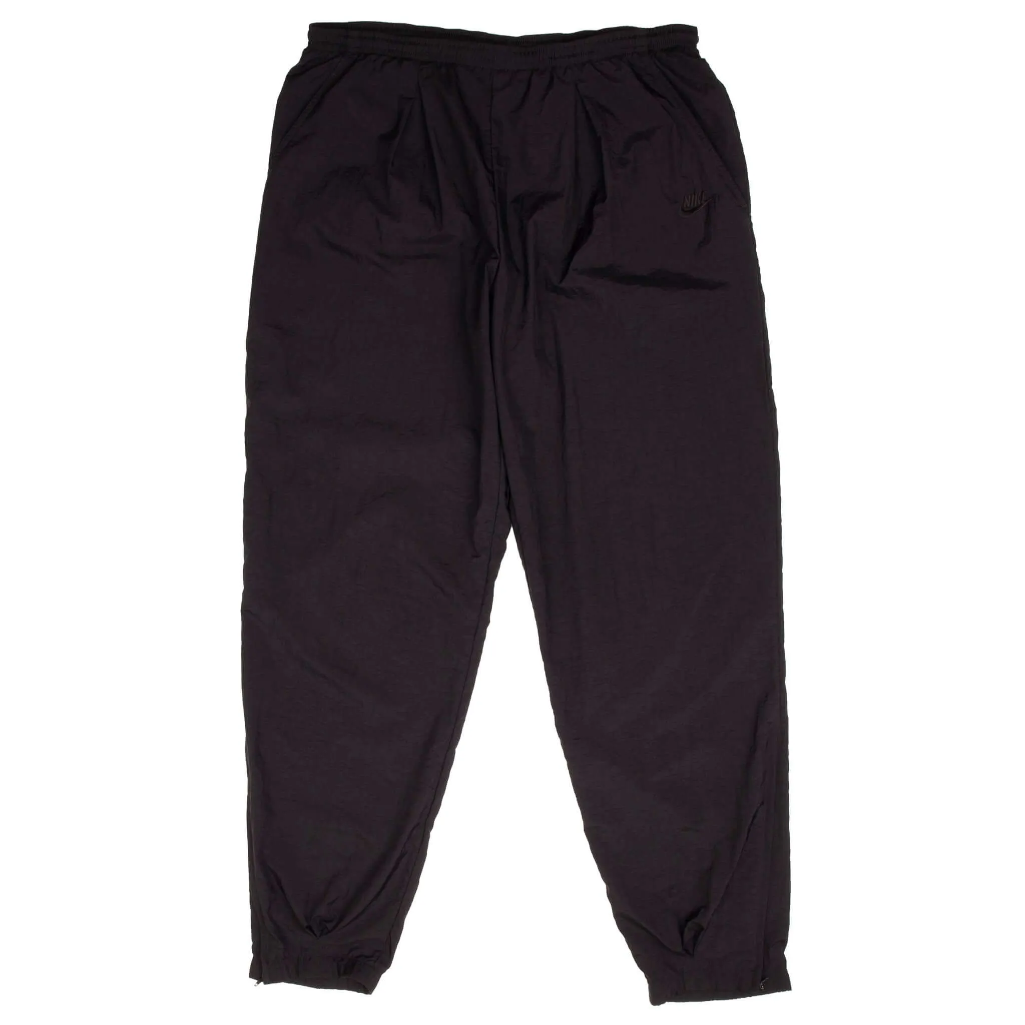 VINTAGE NIKE CLASSIC SWOOSH BLACK NYLON TRACK PANTS EARLY 1990S SIZE LARGE
